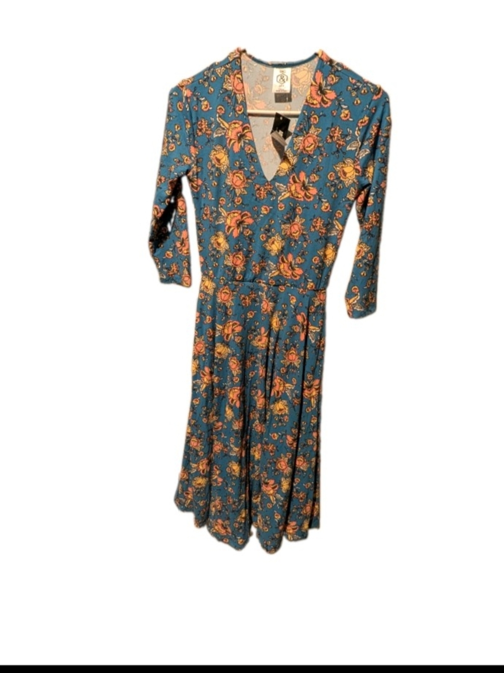 Agnes & Dora Teal Floral V-Neck Midi Dress